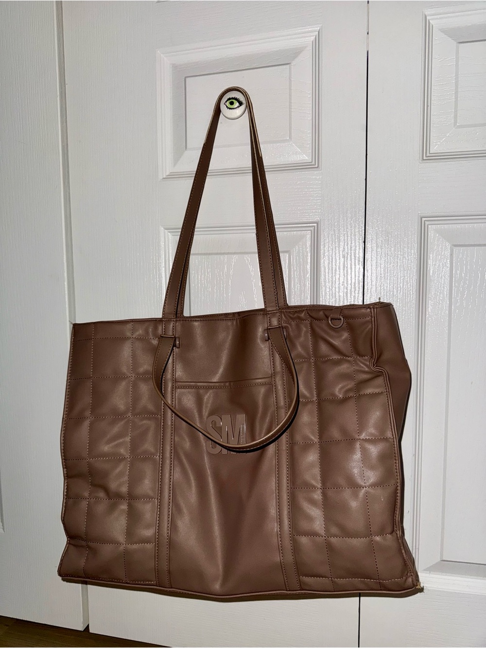 Steve Madden Quilted Tote in Brown Faux Leather